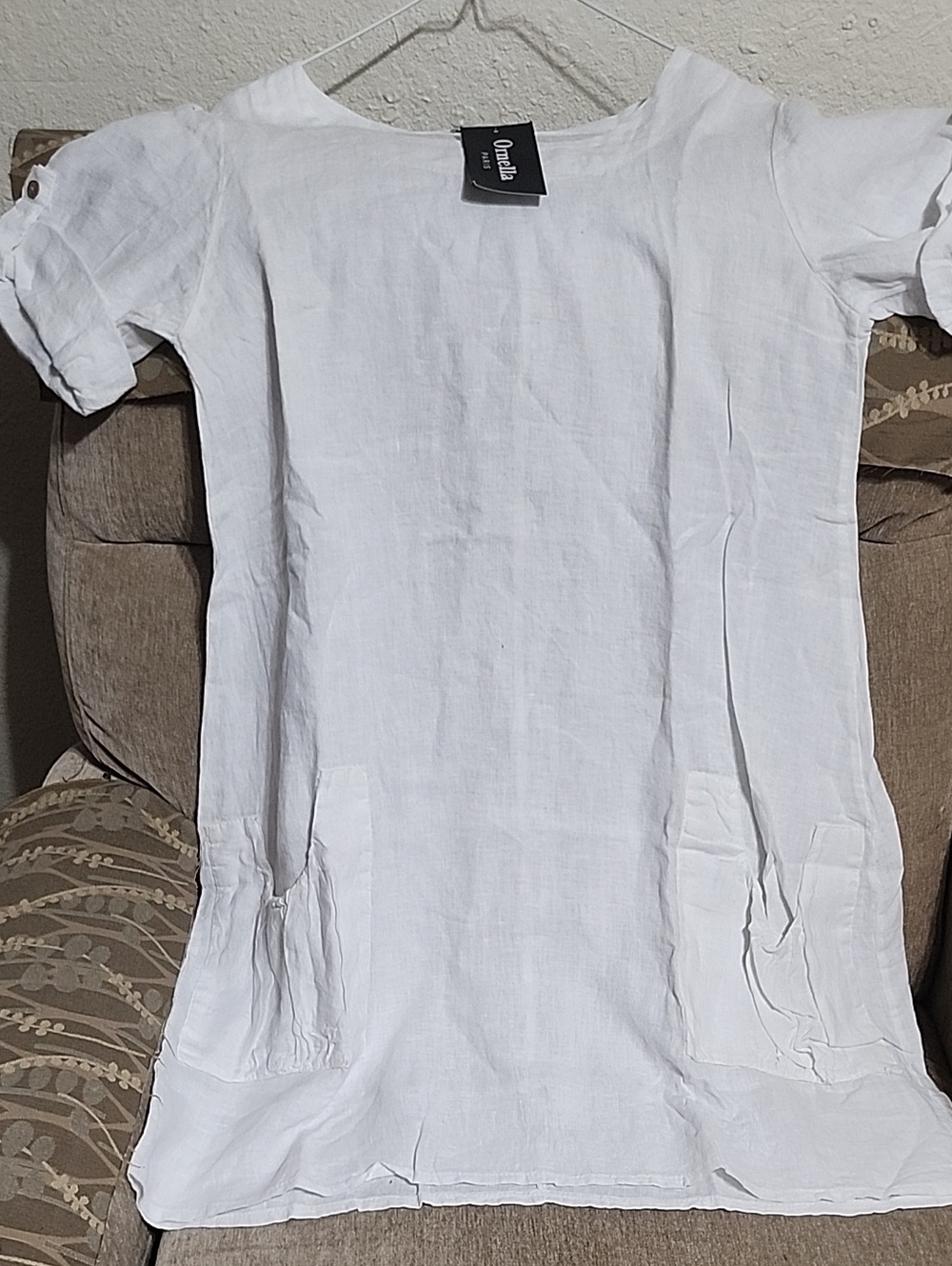 White Linen Mini Dress with Pockets